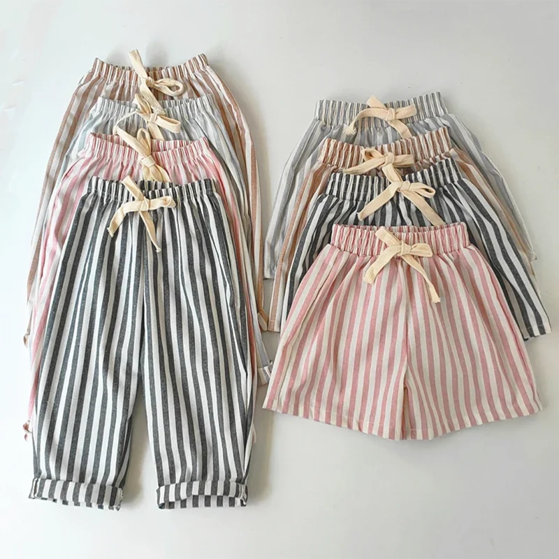 Gestreifte Jungenhose aus Retro-Hanf-Baumwolle mit lässigem und hochwertigem Design, elastische Taille, Mädchenkleidung, Kinderhose – Detail 3