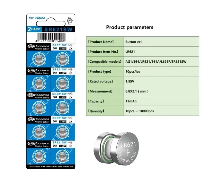 10-200PCS AG1 SR621SW Watch Battery 164 363 V364 364A LR621 1.55V Silver Oxide Battery for Toy Remote Calculator Button Battery