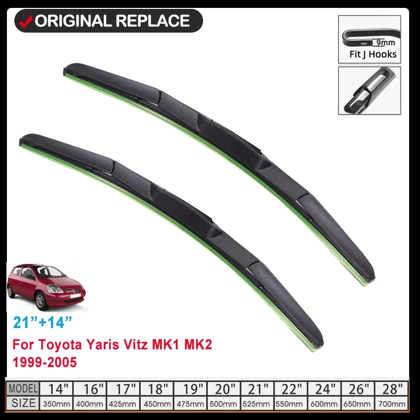 For Toyota Yaris Vitz MK1 MK2 1999 2000 2001 2002 2003 2004 2005 Front Wiper Blades Brushes Cutter Accessories U J Hook