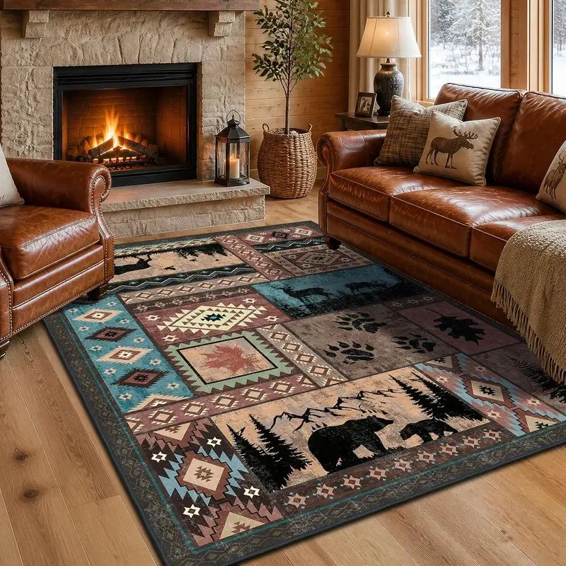 VIKAMA Leopard Tiger Rug Vintage Animal Print Area Carpet Living Room Floor Mat Decorative Home Accent Boho Decor