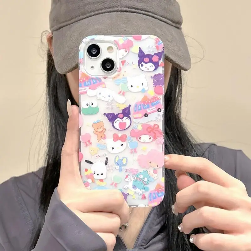 Sanrio Hello Kitty Kuromi Cinnamoroll Phone Case for iPhone 14 13 12 ProMax 11 Double Layer Printed Mobile Phone Protective Case