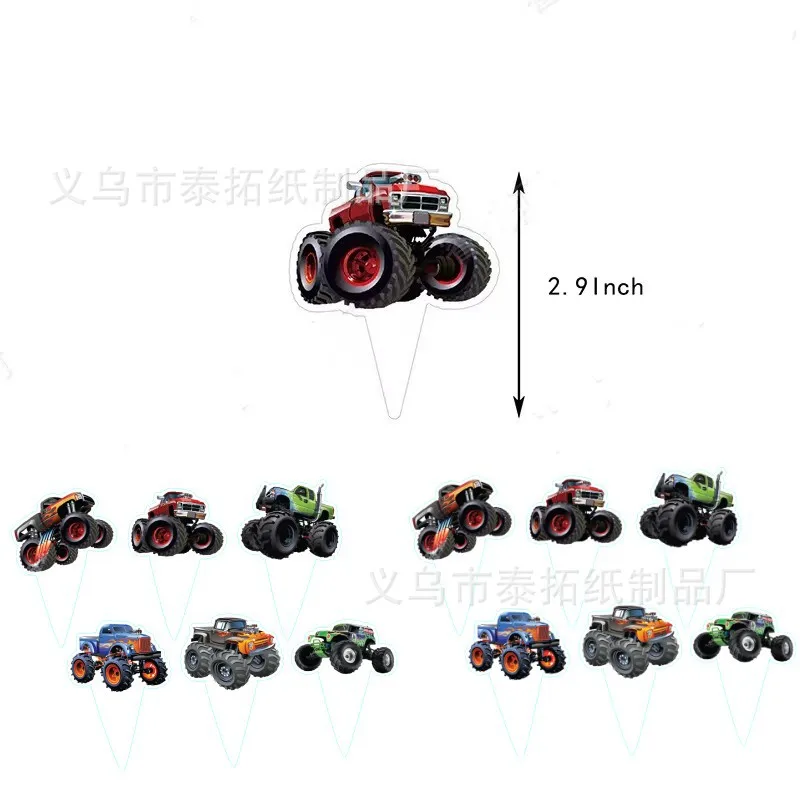 Monster Truck Cupcake Toppers Boys Truck Theme Birthday Party Decorations Supplies Racing Car Kids Baby Shower Truck Cake Topper