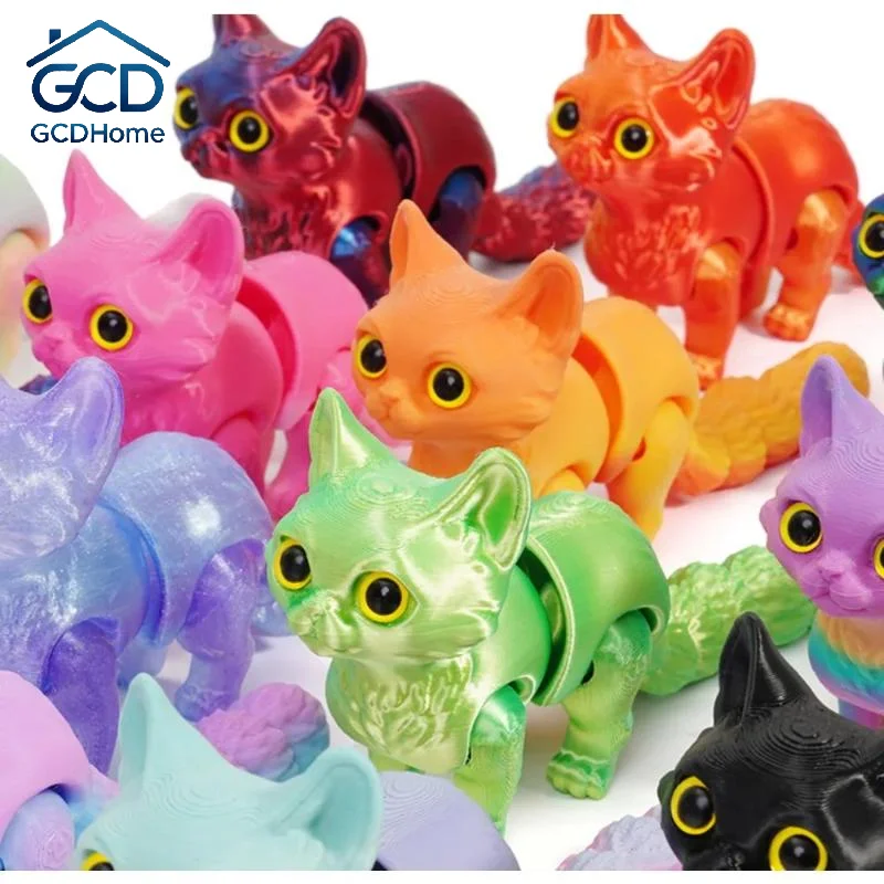 3D Printed Movable Tail Cat Ornament Cute Kawaii Kitten Decor for Bedroom Desktop Car Interior Gift for Cat Lovers 3D Printed K