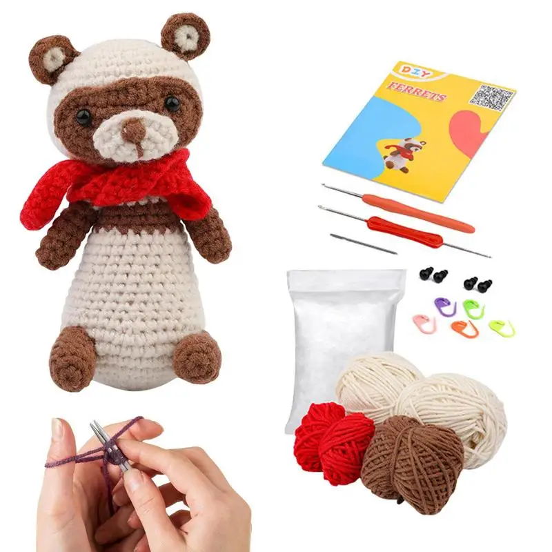 Ferret Crochet Kit DIY Animal Weaving Multi-color Storage Kits For Children Toys Home Decor Portable Cute Animal Craft Kit