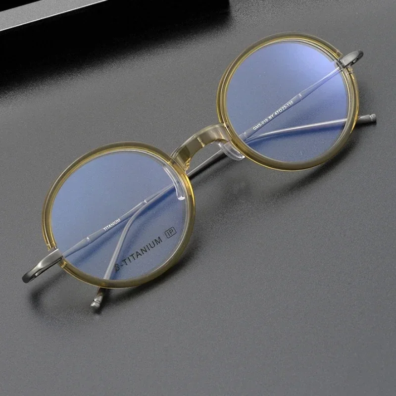 

Vintage Eyeglass Frame Acetate Titanium Ultralight GMS010 Retro Round Eyewear Women Men Japan Original Quality And Case