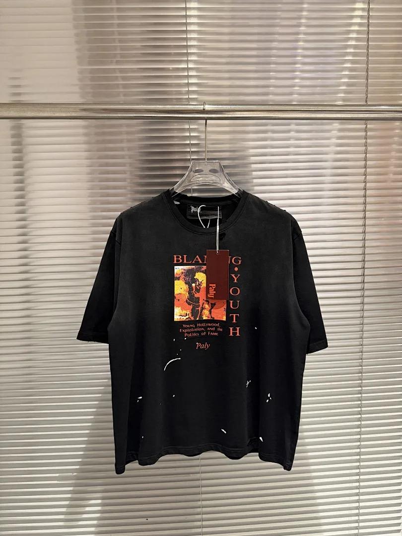 High Quality Streetwear Brand Washed T-shirt Hip hop Paly Print Tshirts 100% Cotton Short Sleeve Tees Real Photo