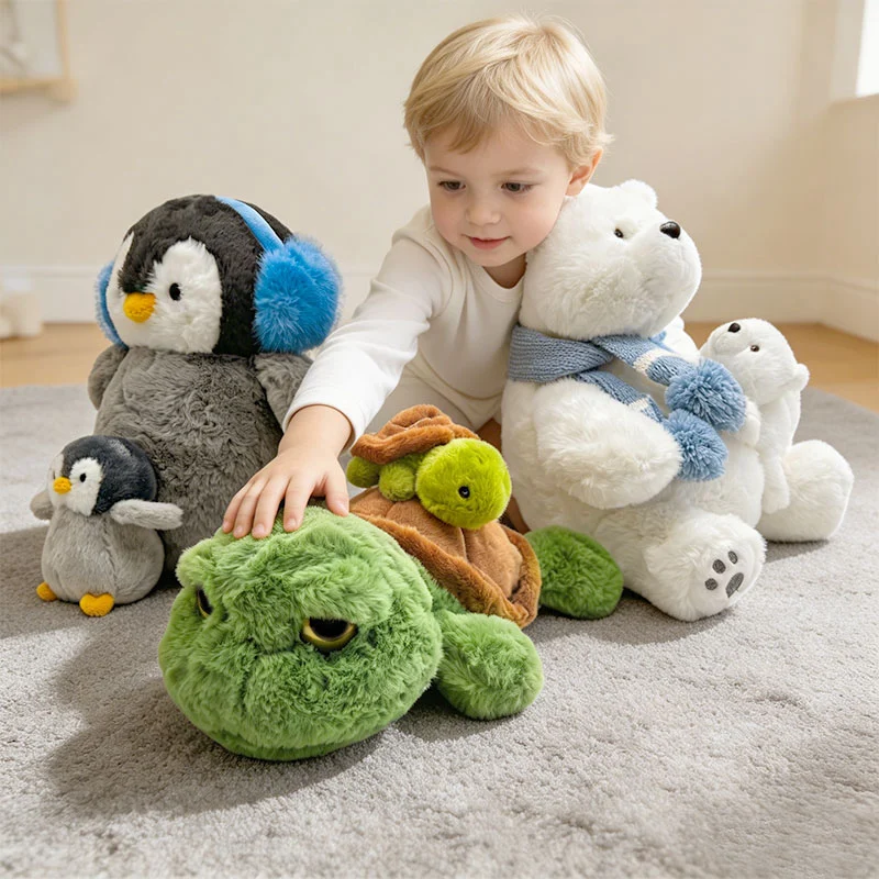 

28cm Kawaii Tortoise Mother and Child Series Plush Doll Simulation Cartoon Penguin Polar Bear Stuffed Toy Gifts for Kids