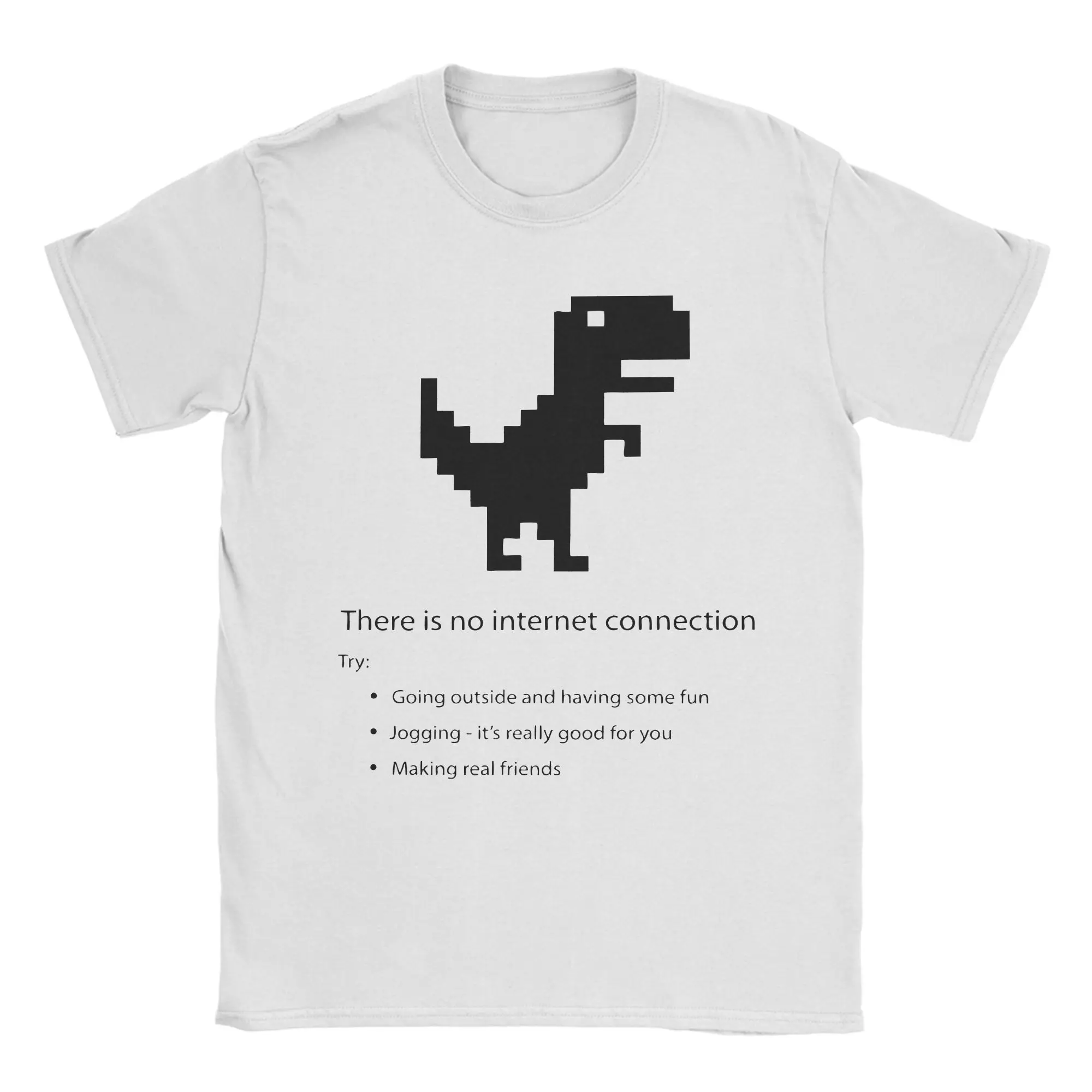 No Internet Dino T-Shirt for Men Funny Chrome Dino Offline Nerd Geek Programmer 100% Cotton Tees O Neck T Shirts New Arrival