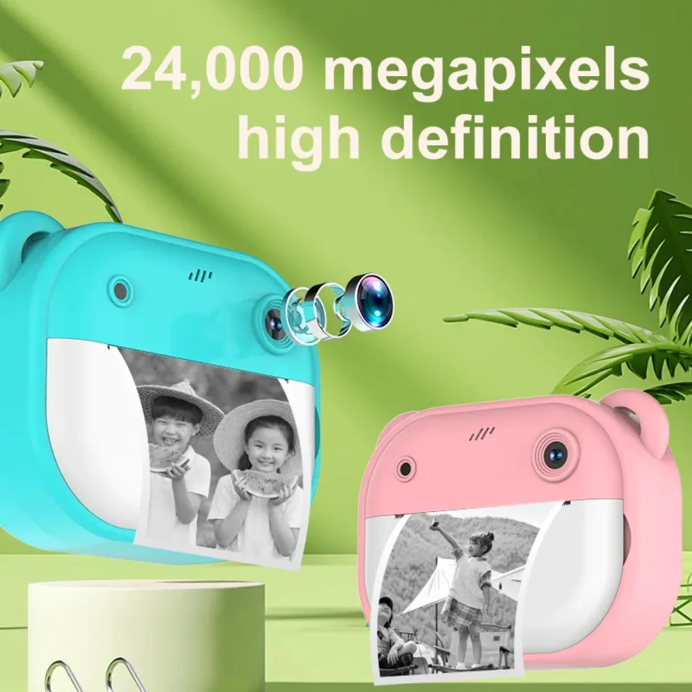 Inkless Wireless Bluetooth Kids Instant Print Thermal Camera 200DPI Photo Video With 16G Memory Card Kids Student Study Toy Gift