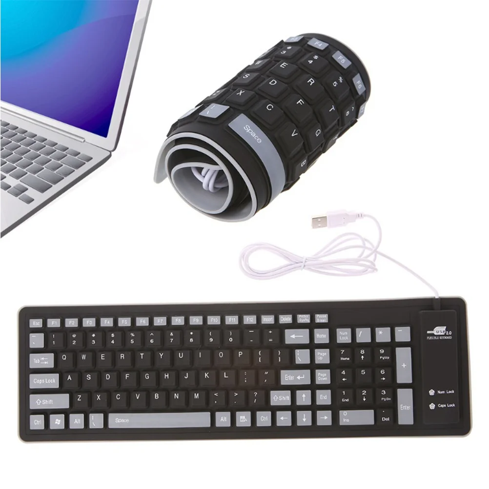 

1pc 103 Key Silicone Keyboard Foldable Waterproof Dustproof Usb Keypad For Computer Laptop Portable Anti-Scratch Black