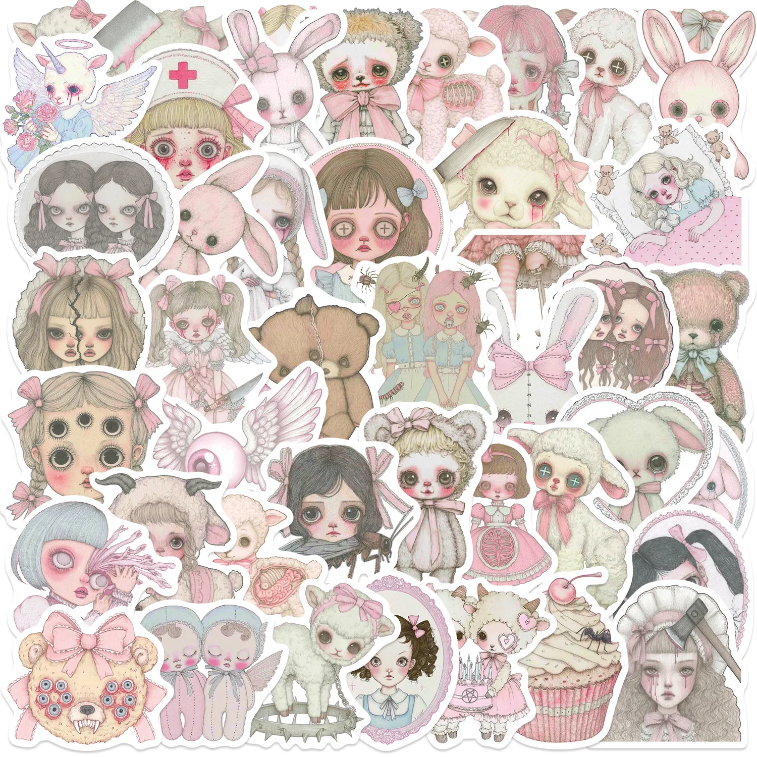 

50PCS Pink Grey Girl Cartoon Graffiti Style Decorative Mobile Case Guitar Laptop Suitcase iPad Waterproof Sticker Kids Toy