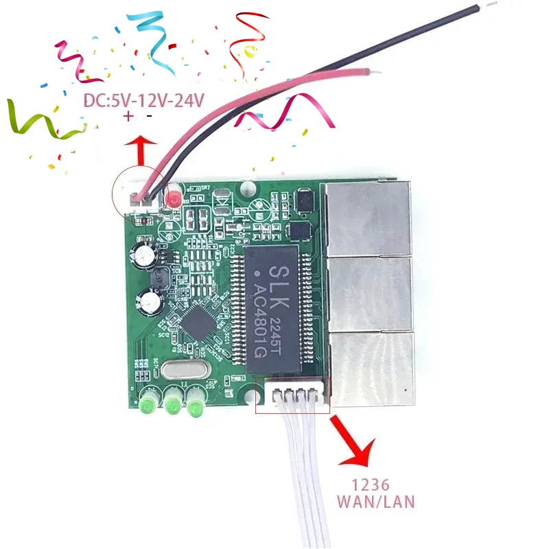 وحدة تبديل صناعية صغيرة PCBA 4 منافذ 10/100 ميجابت في الثانية 5 فولت 12 فولت 15 فولت 18 فولت 24 فولت حماية من البرق 4KV مضادة للكهرباء الساكنة 4KV #4