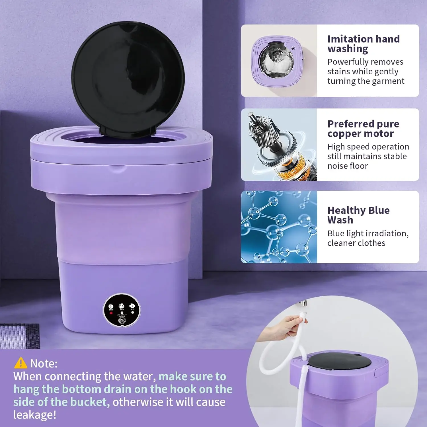 Lavatrice portatile, lavatrice portatile da 11 litri con modalità di pulizia profonda, lavatrice pieghevole di biancheria intima e vestiti per bambini, pieghevole piccola