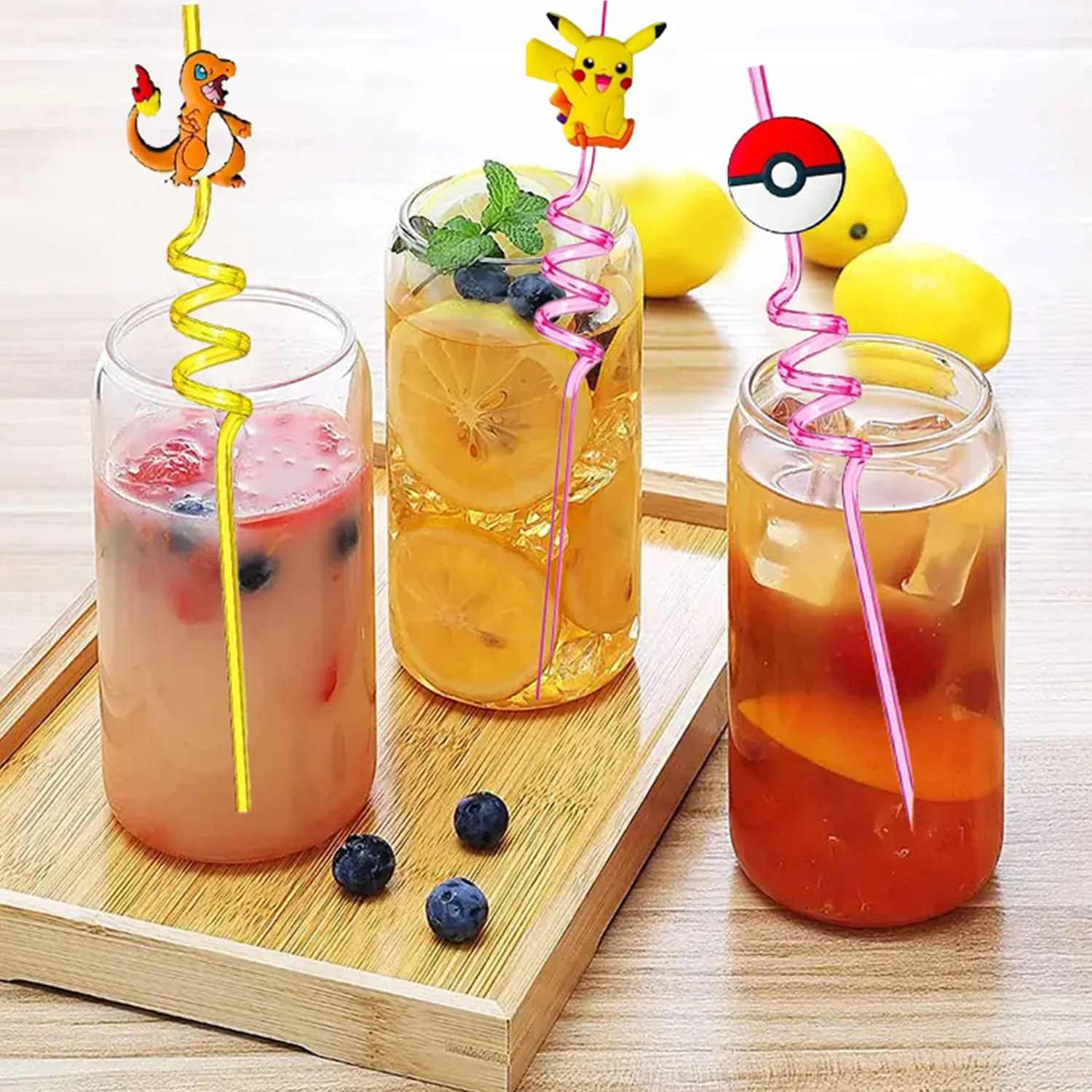 8pcs/Pack Pokemon  Birthday Party Straw Decorations Pikachu Drinking Water Juice Straws Children Birthday Party  Kids Toy Gift