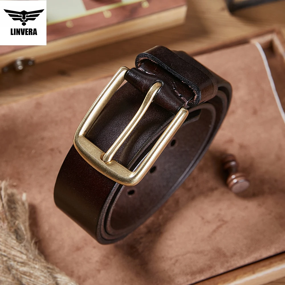 

LION VERA Men's Genuine Leather Belt Fashionable Cowhide Retro Pin Buckle Versatile and Durable Business Casual Style Belt