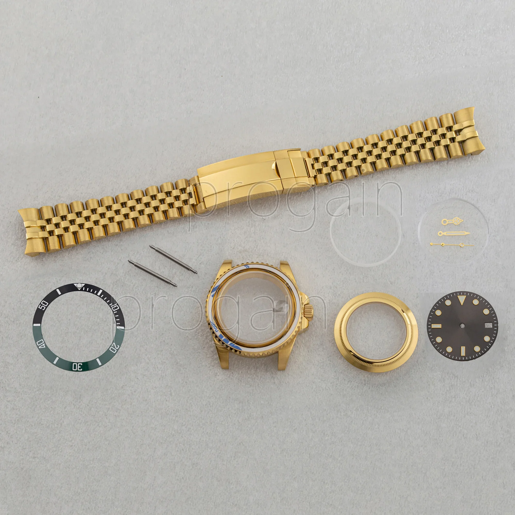 golden Stainless Steel case/Strap Sapphire Glass transparent back SUB GMT Ceramic Bezel for Mechanical NH34 NH36 Movement