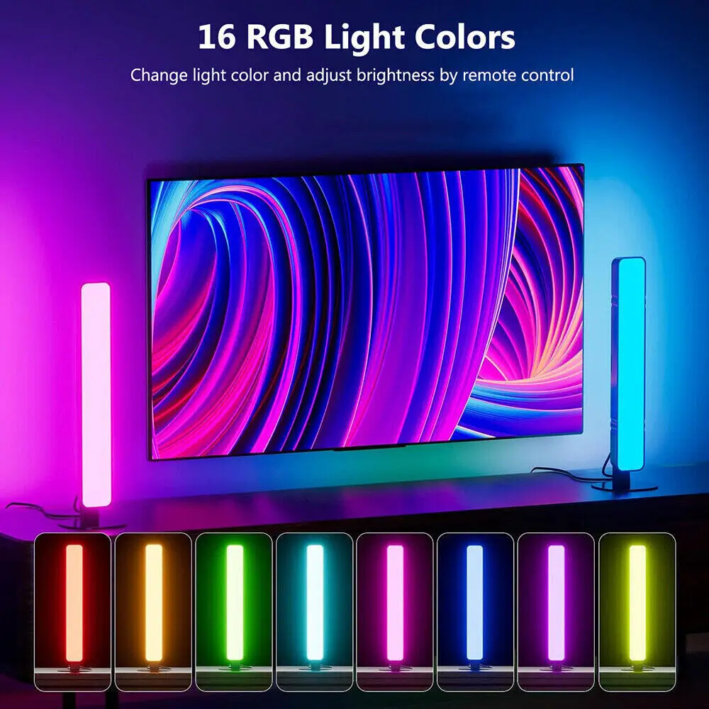 USB LED Light Bars RGB 16 Color Changing TV Backlights Music Sync Ambient Lamp Rhythm Strips for Bar Gaming Room Bookshelf Decor