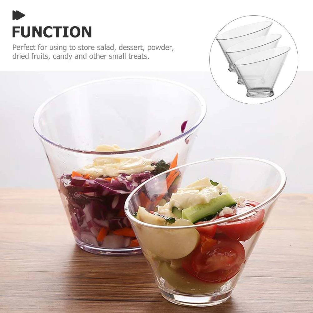 

3pcs Portable Ice Cream Bowl Clear Reusable Plastic Transparent Food Container For Salad Dessert Snack Fruit Storage Kitchen