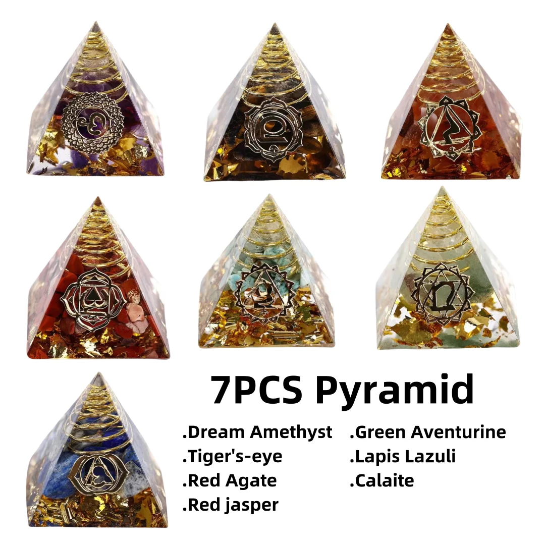 7 pieces per set - Resin crystal pyramid, chakra energy amplifier, a suitable crystal gift for meditation