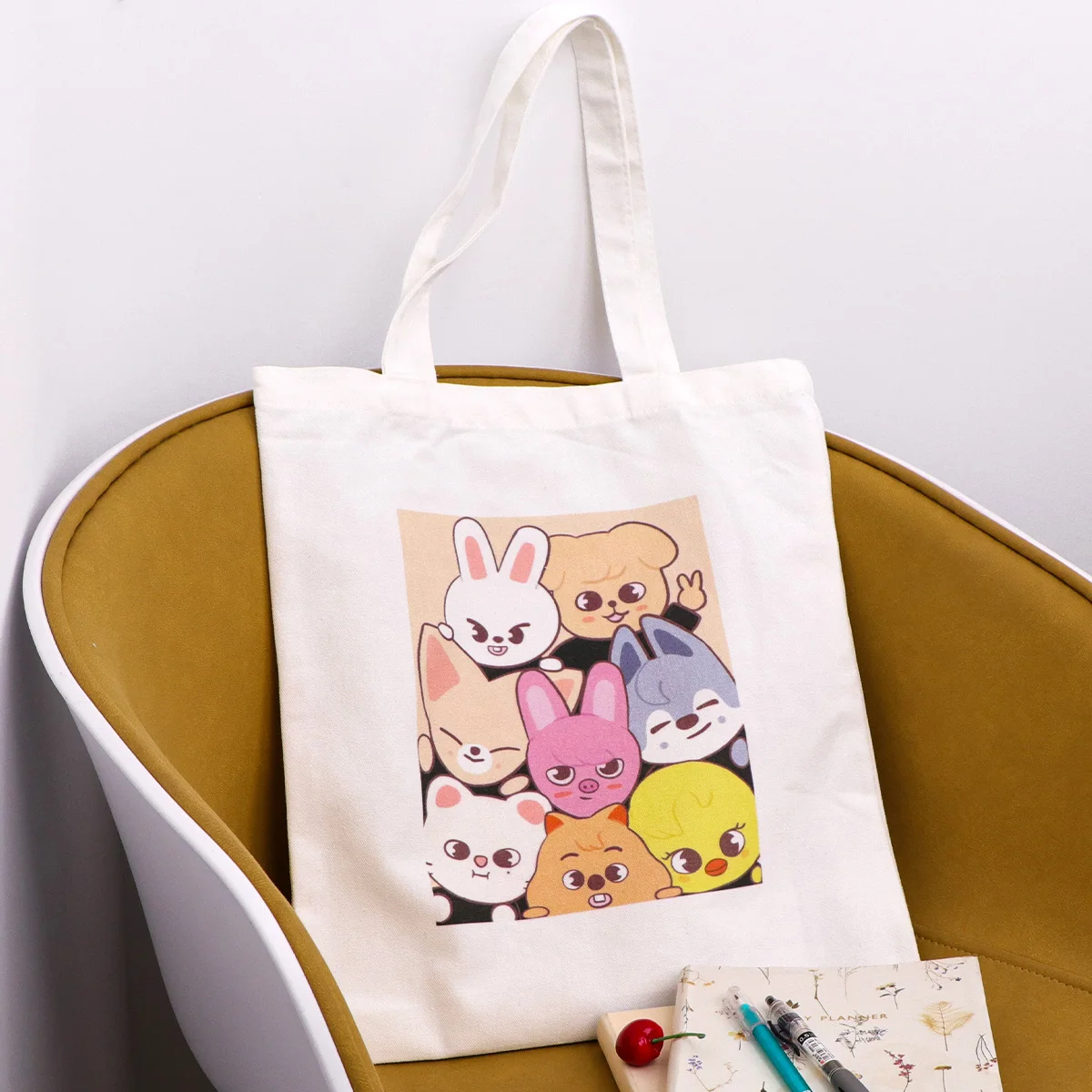 Niedliche Cartoon-Tiere, fältige Tragetaschen, lässig, tragbar, Schultertasche, leicht, Einkaufstasche, große wiederverwendbare Canvas-Tasche für Mädchen – Detail 4