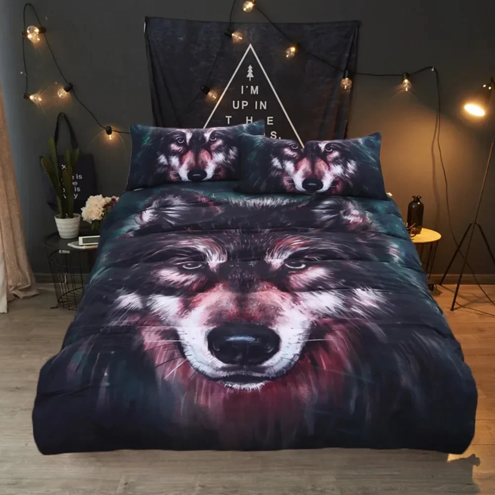 3PCS Single-sided Printed Series  Digital Wolf Pattern Duvet Cover Bedding Set for Kids Comfortable Breathable Sheet Bedspreads