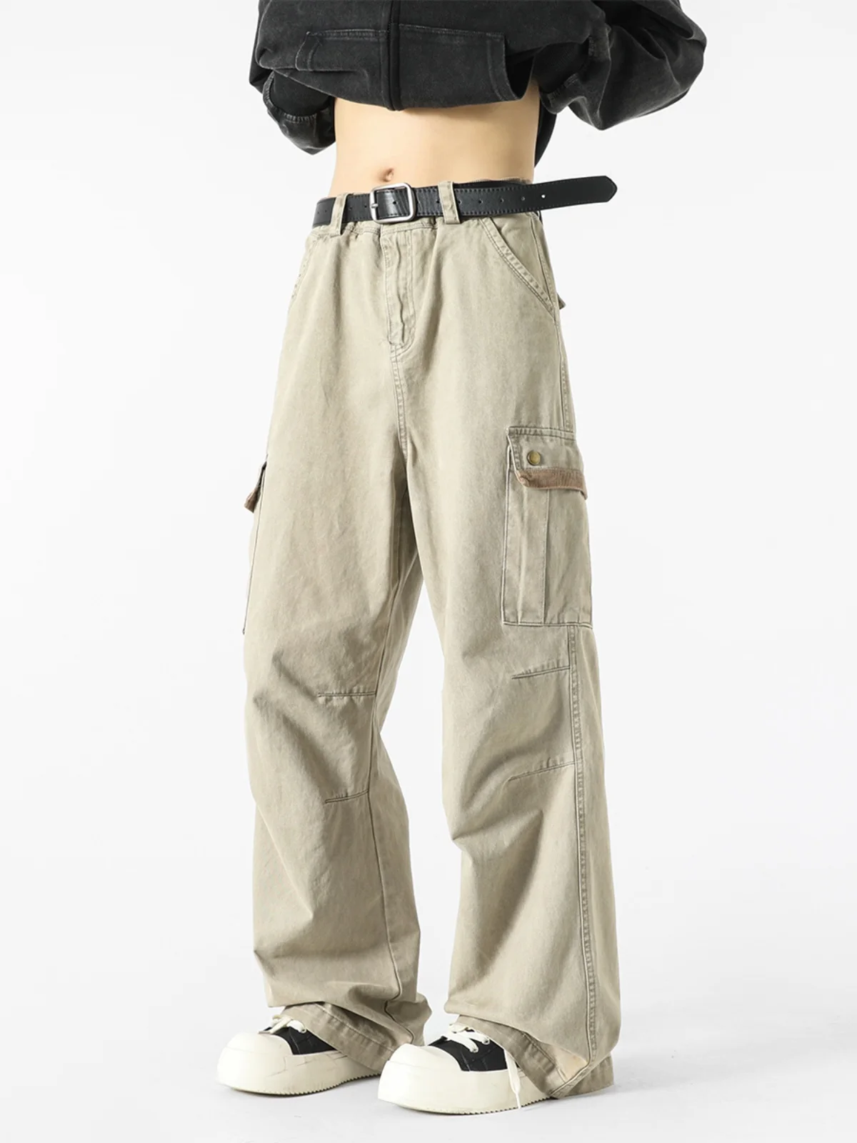 

Винтажные мужские брюки-карго свободного кроя с широкими штанинами, длинные, осенне-зимние, повседневные, модные, брендовые, в американском стиле, джинсы