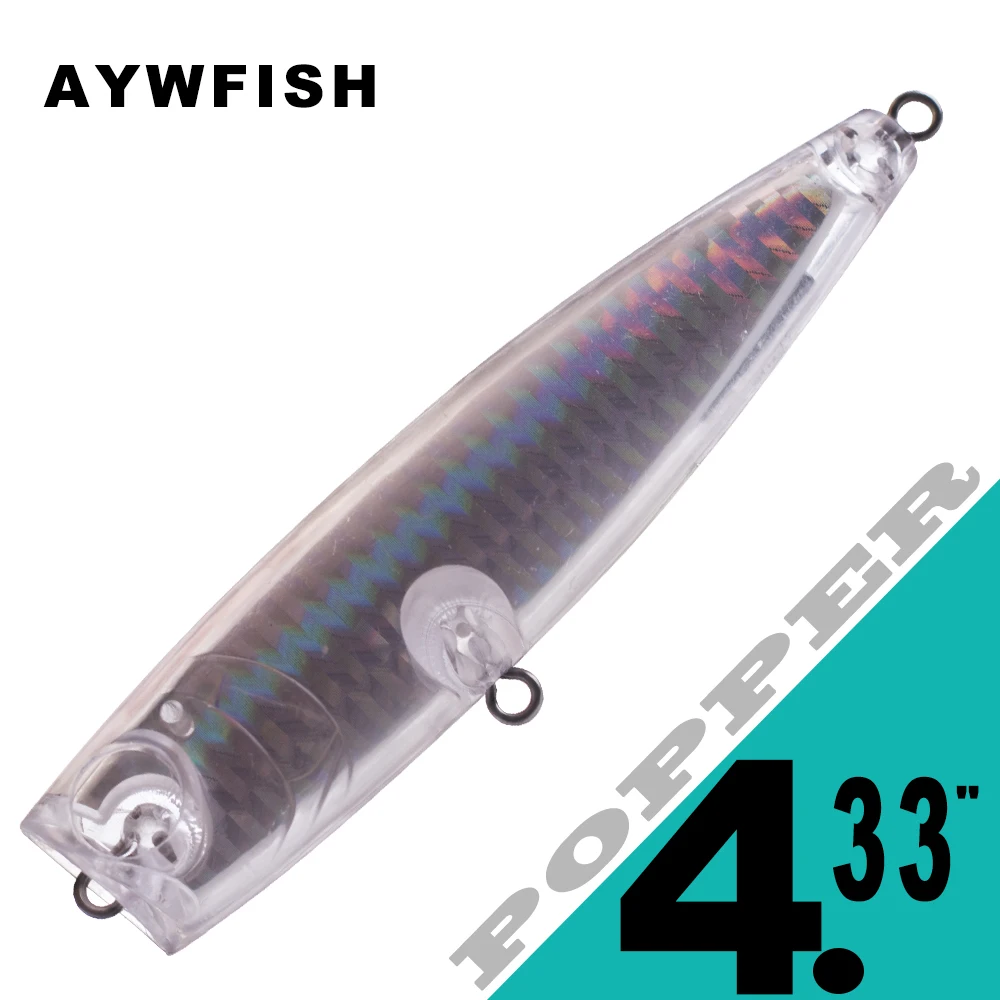 AYWFISH 10PCS Unpainted Topwater Bait Hard Body 11CM 20G Holographic Inside Popper DIY Fishing Lure Blank