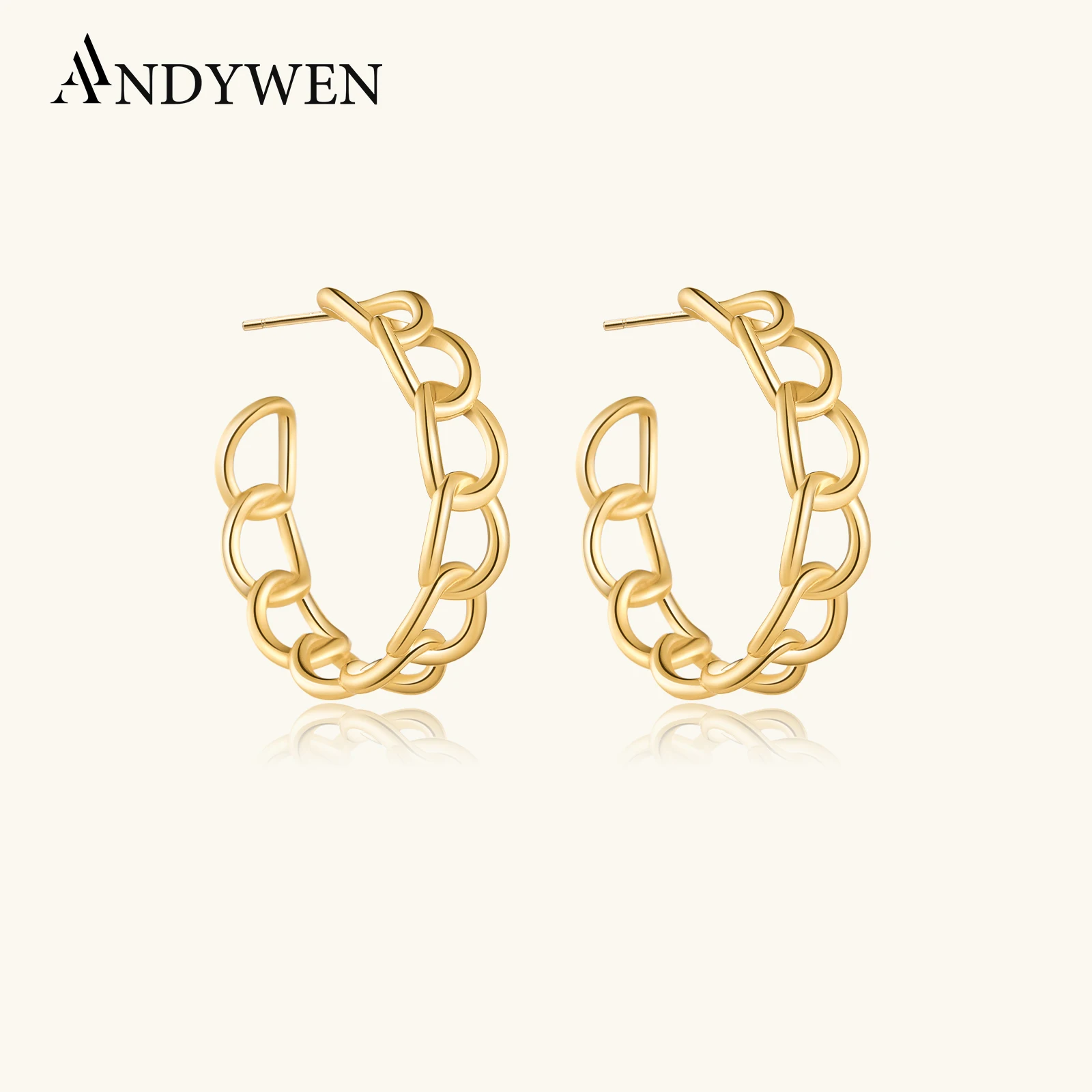 

ANDYWEN, стерлинговое серебро 925 пробы, золото, 25 мм, обручи с замком, большие круглые круглые простые обручи, женская мода, 2025, рок-панк, драгоценности