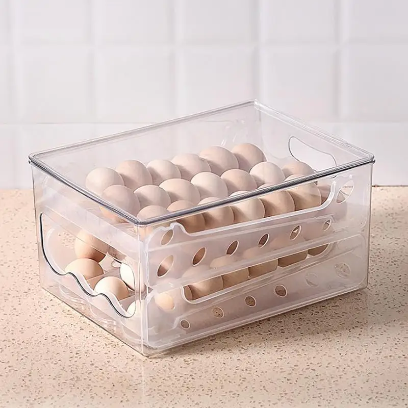 

Rolling Egg Holder For Refrigerator 2 Tier Egg Holder For Fridge Automatic Roll-Down Space-Saving Stackable Egg Container