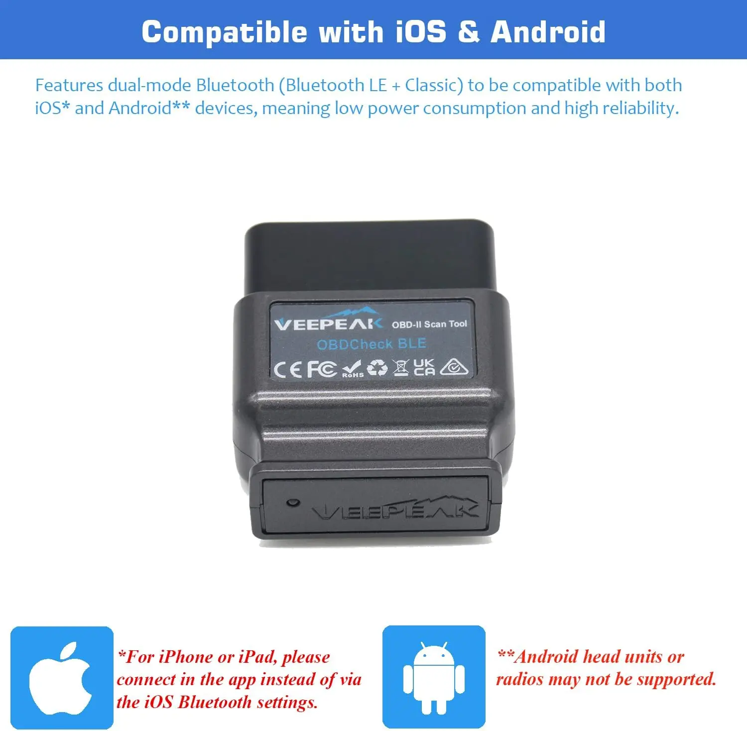 Veepeak obdcheck ble obd2 scanner bluetooth auto obd ii ferramenta de verificação de diagnóstico para ios e android, motor de verificação de carro bt4.0