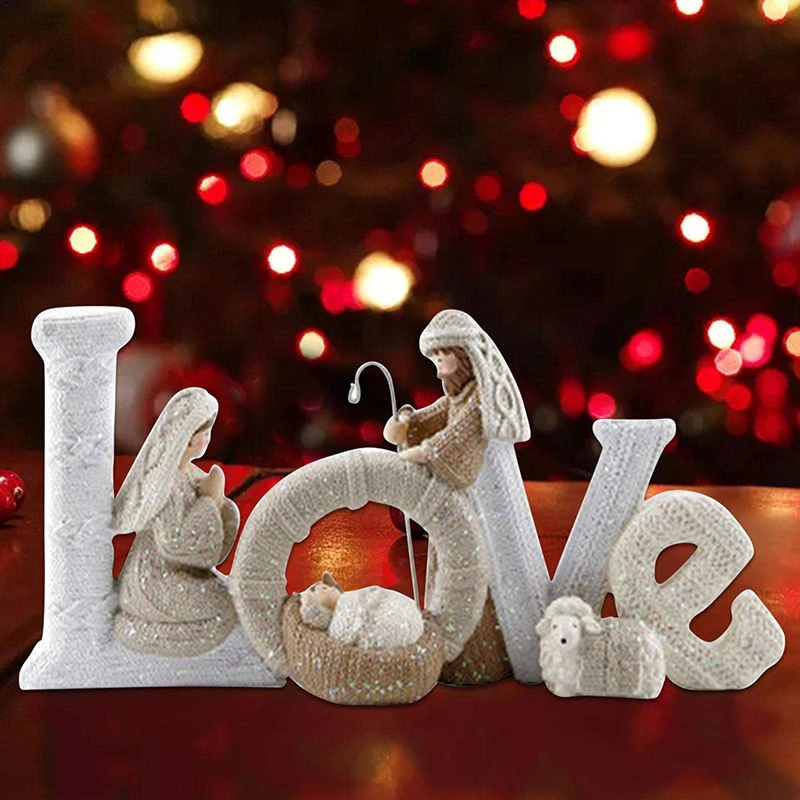 Resin Christmas Nativity Scene Characters Exquisite English Letter Ornaments Home Xmas Party Table Fireplace Ornaments