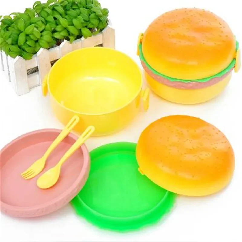 

Hamburger Shape Round Lunch Boxs For Kids Food Lunchbox Containers Japanese Bento Sushi Set Healthy Plastic Burger Food Box