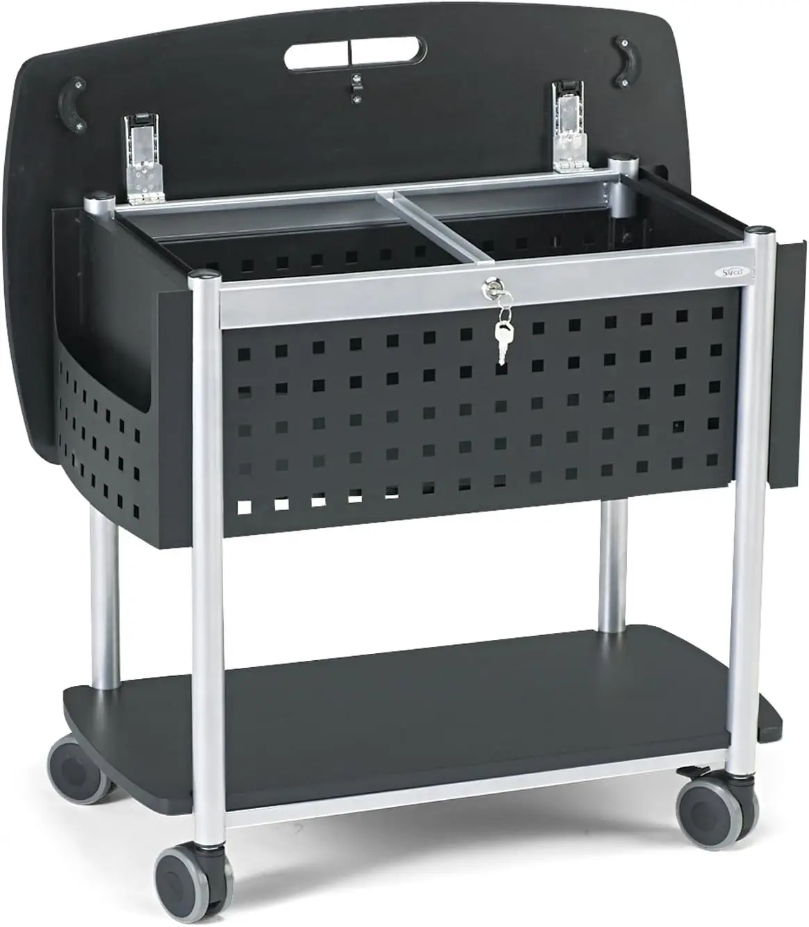 Mobile File Cart with Work Surface, Fits Letter and Legal-Size Hanging Folders, Includes a Locking Lid