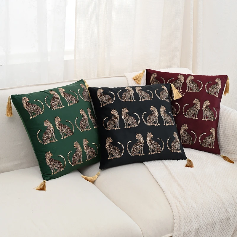 BUYNOW 1PC Luxury Leopard Print Tassel Lace Pillowcase No Pillow Core for Living Room Bedroom Sofa Cushion Cover Decoration