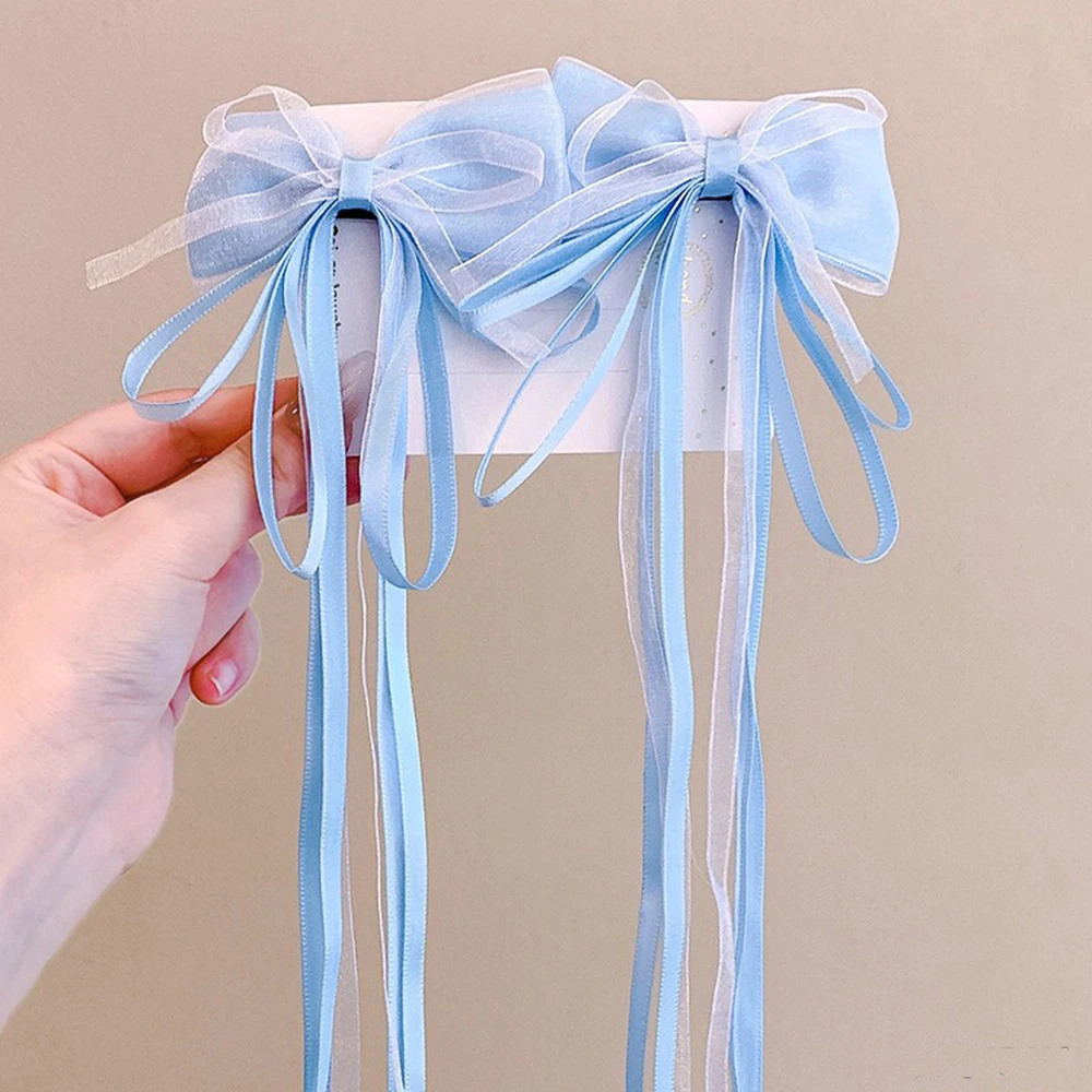 2Pcs Girls Tassel Hair Clip Set Ribbon Bow Kids Hair Accessories  Antique Hanfu Headwear Chinese Style Bangs Clip