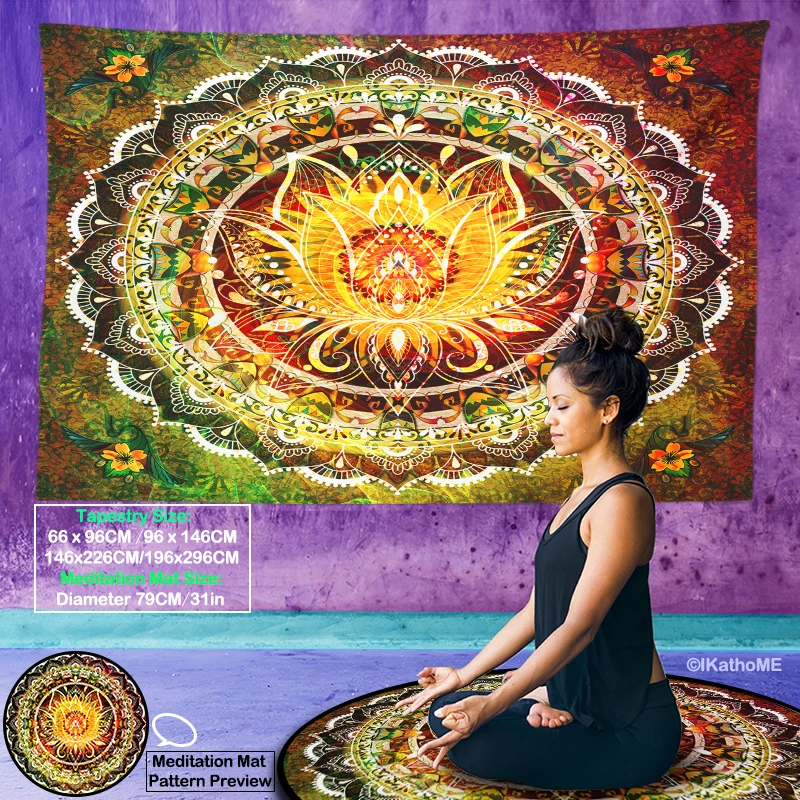 Vintage Lotus Mandala Tapestry Trippy Wall Hanging Altar Cloth Boho Hippie Wall Cloth Psychedelic Bedroom Dorm Home Decoration