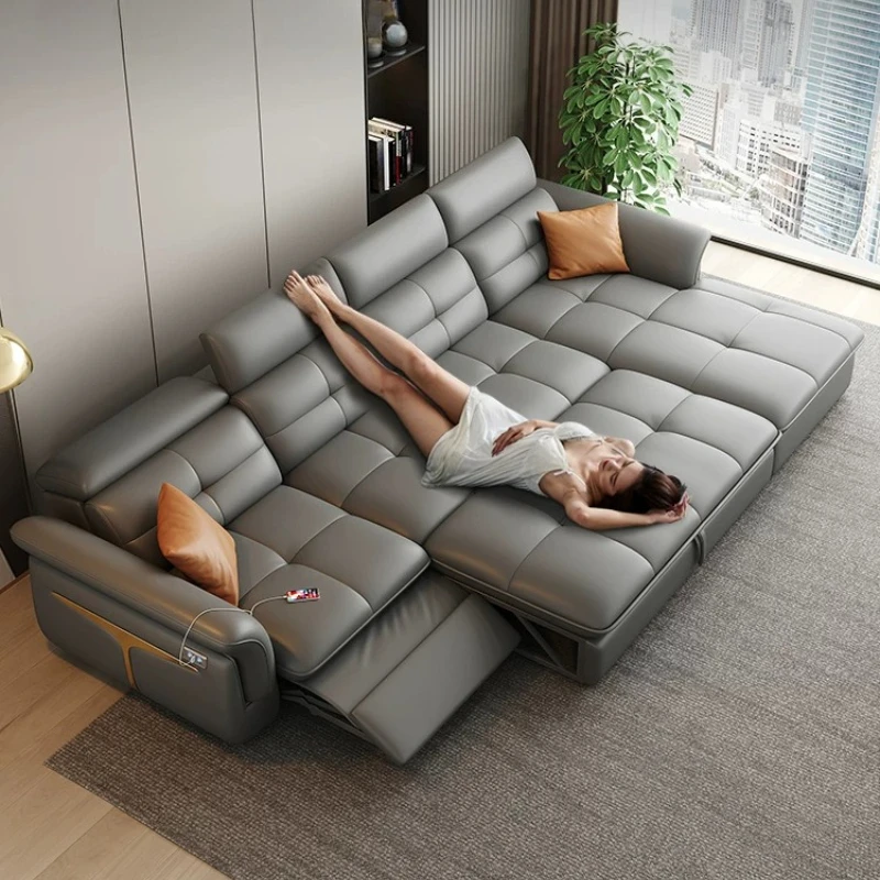 L-Shaped Multifunctional Italian Genuine Leather Sectional Couch Modern Electric Recliner Sofa Bed with Adjustable Backrest view 4
