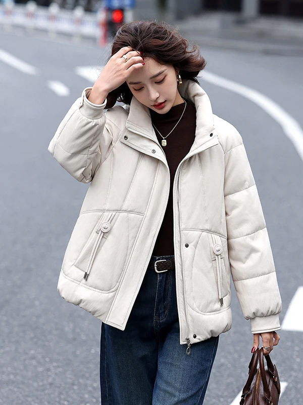   เสื้อโค้ทขนเป็ดหนังแท้ Ning รุ่นใหม่ ปี 2025 ทรงหลวม กระชับสัดส่วน สีขาว สำหรับผู้หญิง