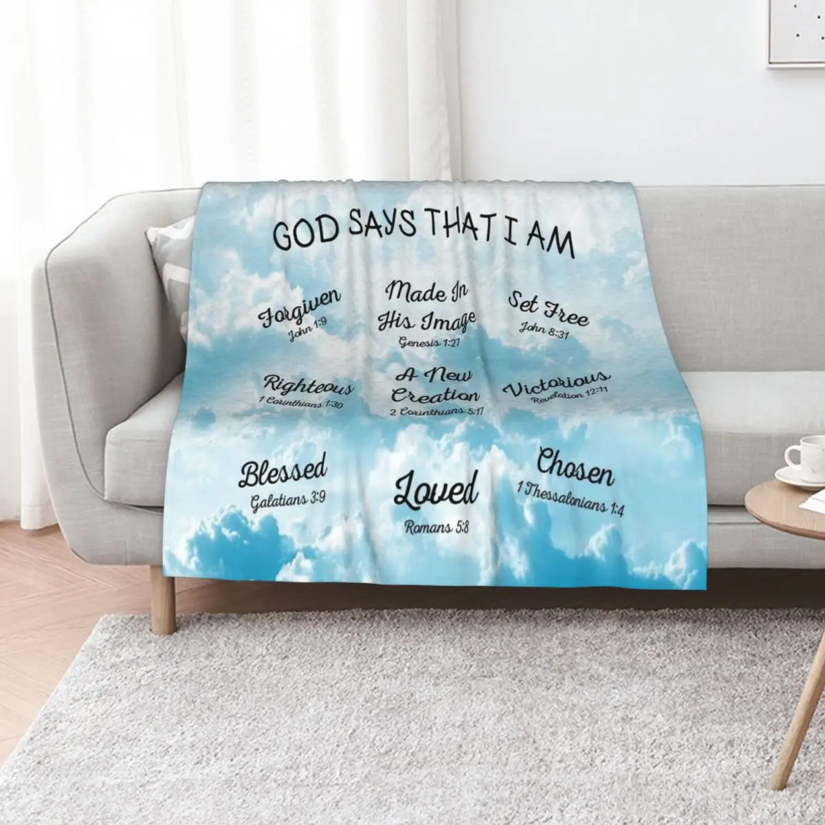 God Says That I Am | Inspirational Christian Bible Verses Throw Blanket Plush Fuzzy Cozy Blanket for Couch Sofa