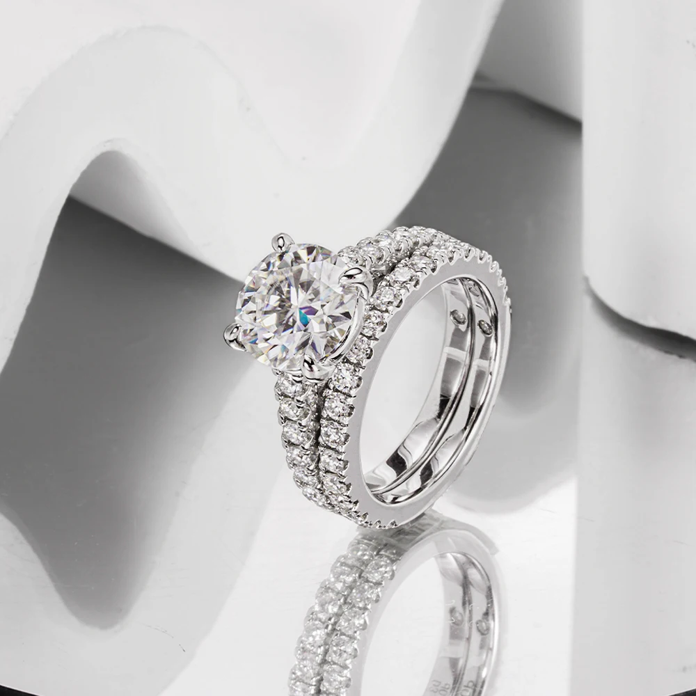 

3CT Round Cut D Color Moissanite 6CTTW Stackable Rings Set for Women Wedding Bridal 100% S925 Silver Eternity Rings Plated 18K