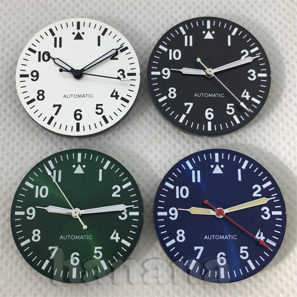 29mm aviation-style watch dial and hand black blue green white dial C3 green luminescent for NH35 NH36 ETA2824 PT5000 movement