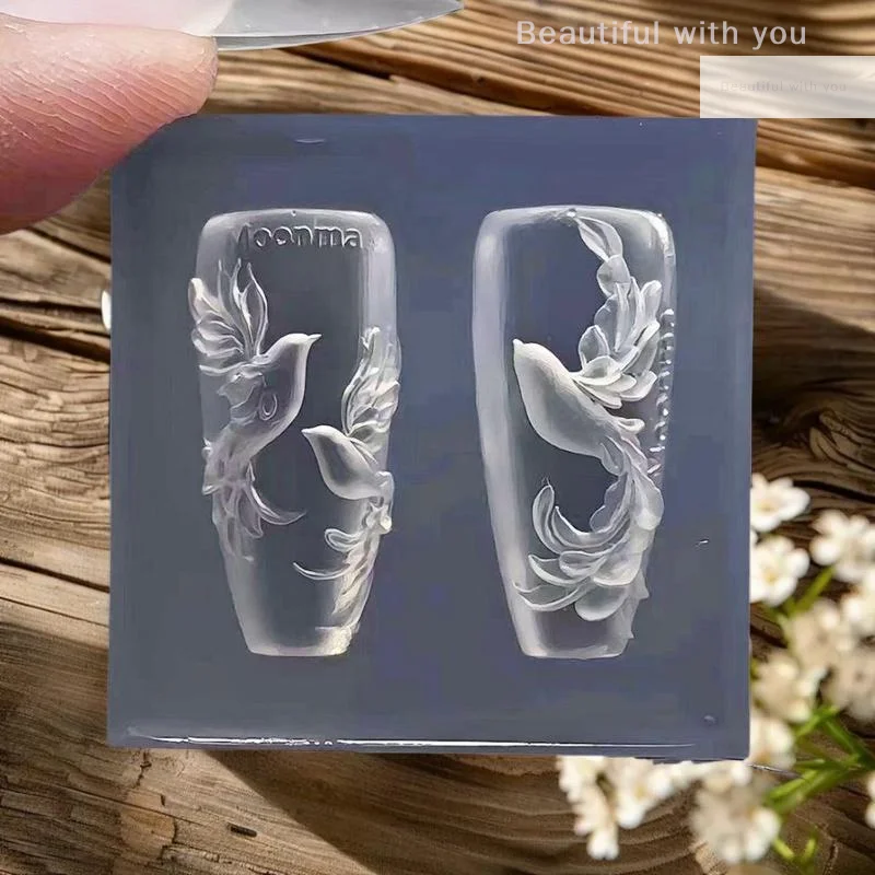 Molde de arte de unha de silicone de pombo 3D personalizado, modelo de gravação transparente, acessório de design de manicure DIY