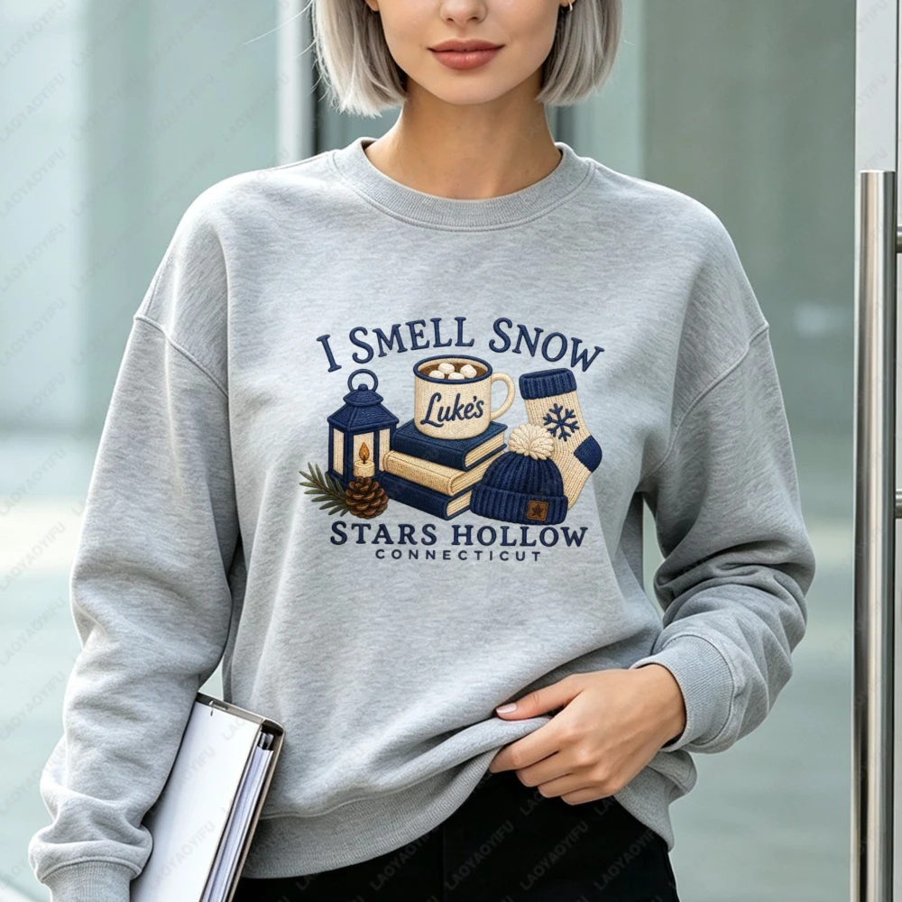 I Smell Snow Embroidered Pullovers Stars Hollow Connecticut Sweatshirt Cozy Winter Book Lover Hoodie  winter Coffee Mug Shirt