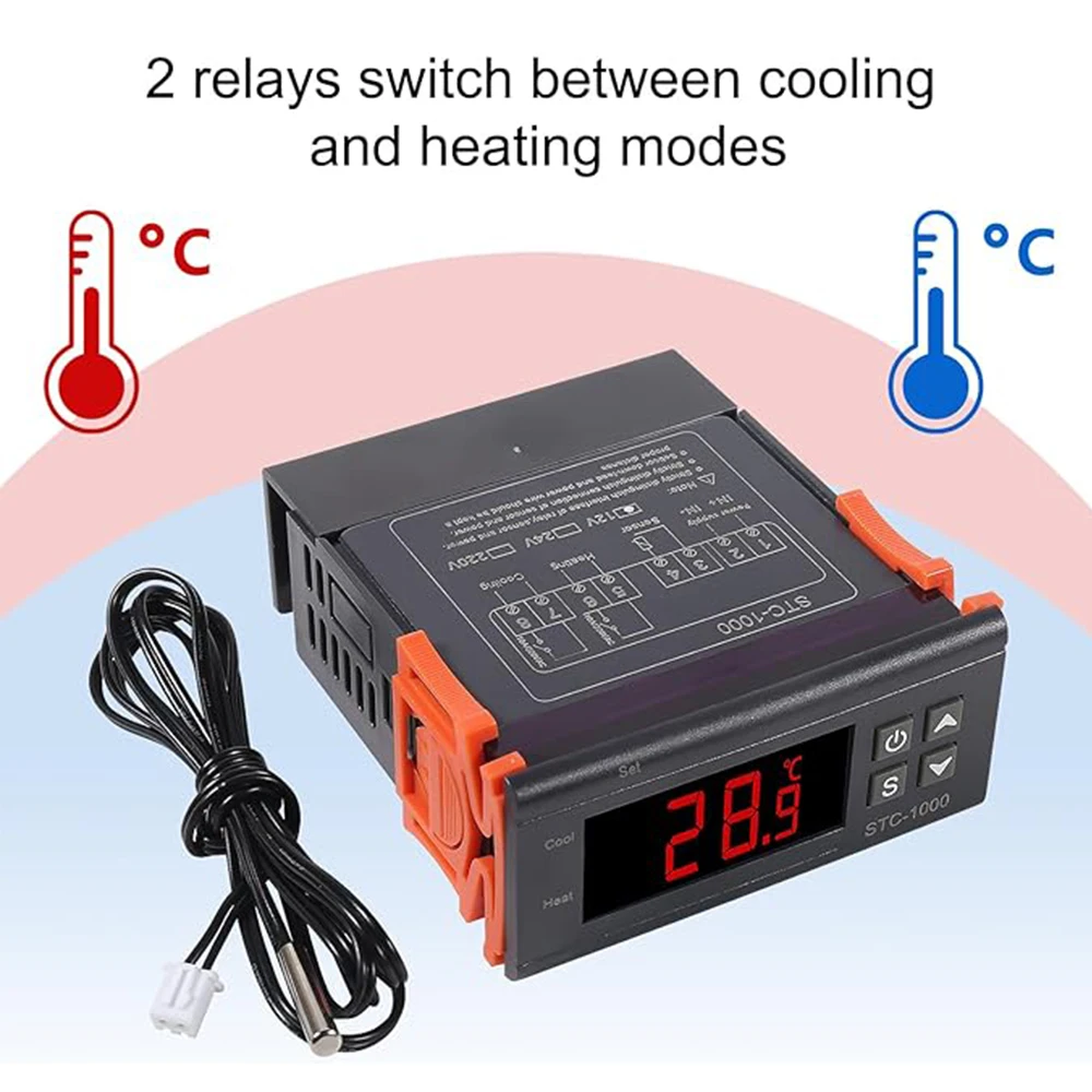 STC-1000 Digital Temperature Controller Heating and Cooling Thermostat with Probe 12V  220V Thermoregulator for Incubator Fridge