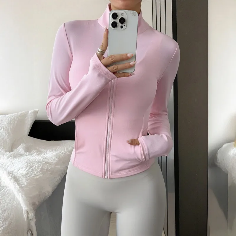 

Casual Sports Slim Zipper Long Sleeve Jacket Women's Stand Collar Stretch Solid Color Jacket Top