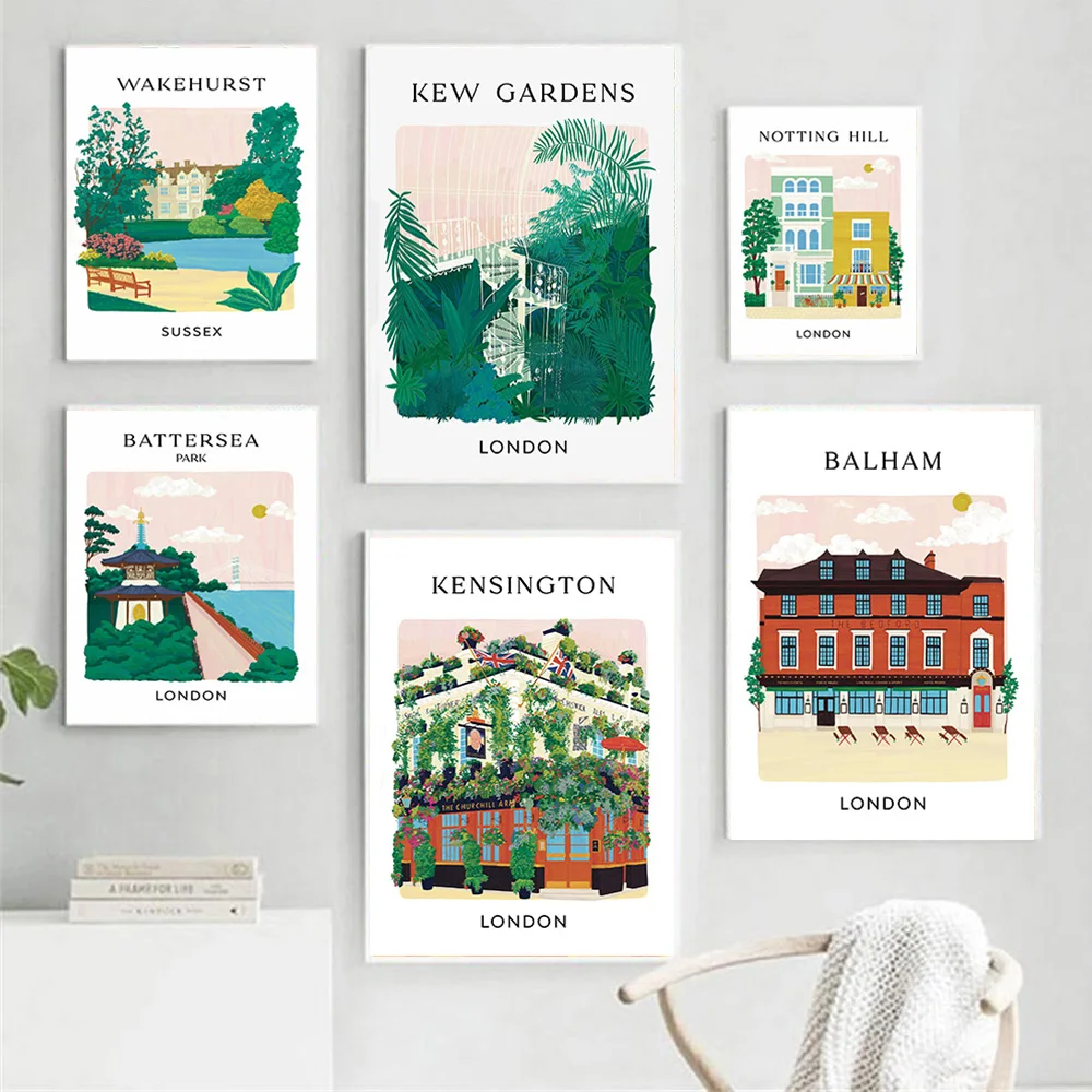 London Location Travel Prints Kew Gardens Notting Hill Wall Art Canvas Painting,City Poster Boutique Gift Shop ,Home Wall Decor