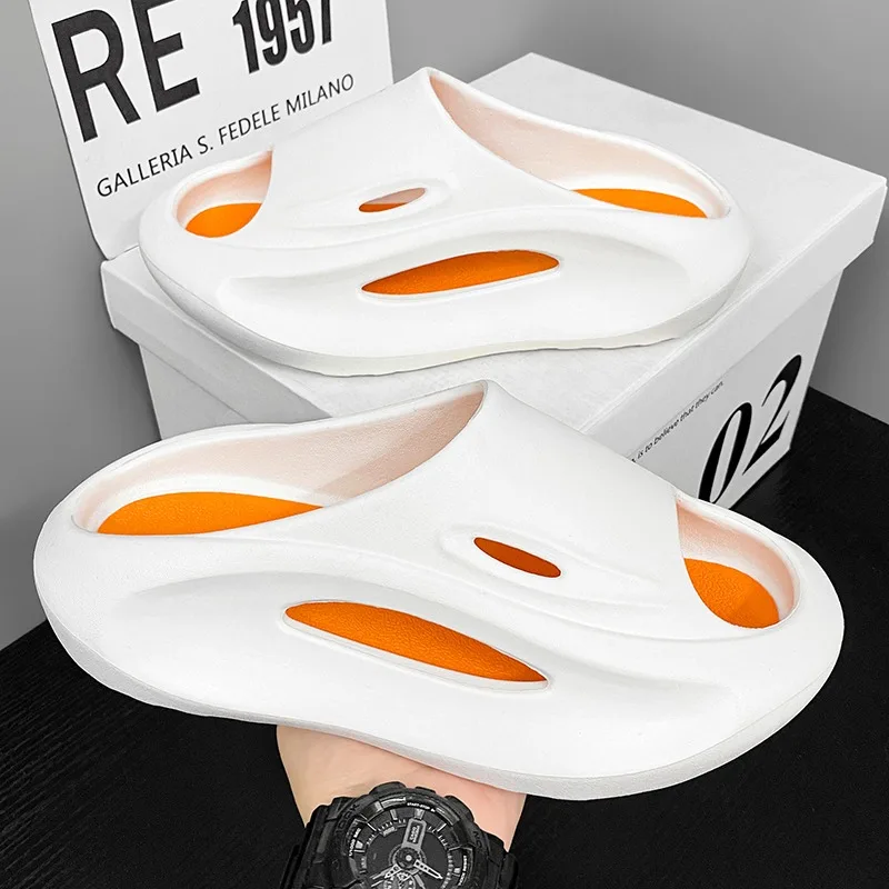 

Мужские летние шлепанцы для улицы, нескользящие, супермягкие, с эффектом ходьбы по облакам, модные домашние сандалии-мопы с одной лямкой