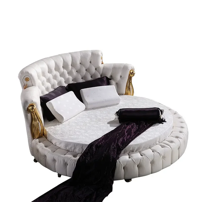 New Light Luxury Master Bedroom, Wedding Romantic Home, Genuine Leather Round Bed, Double Bed,  Round Bed