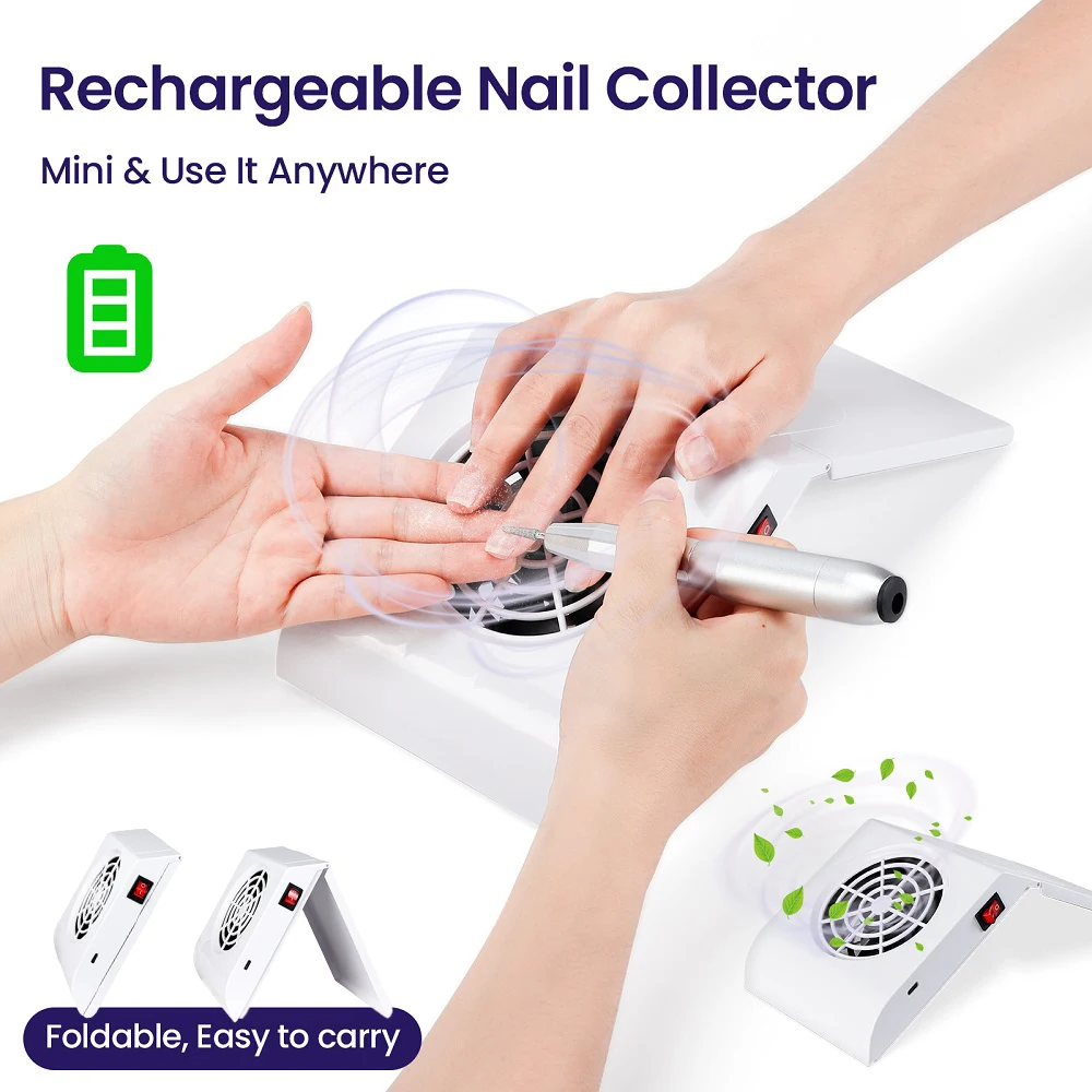 

Wireless Nail Dust Collector Foldable Nail Dust Extractor Mini Rechargeable Nail Vacuum Cleaner Fan Nail Art Manicure Machine