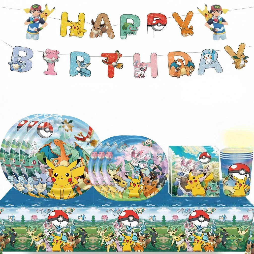 Neue Geburtstags-Cartoon-Party-Zubehör Kinderparty-Teller-Tischdecken-Set Dekoration
